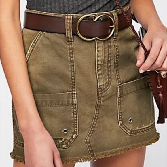 Free People Dresses & Skirts - Free People Tahini Green Denim Canvas Frayed Hem Mini Skirt 27 (box12)